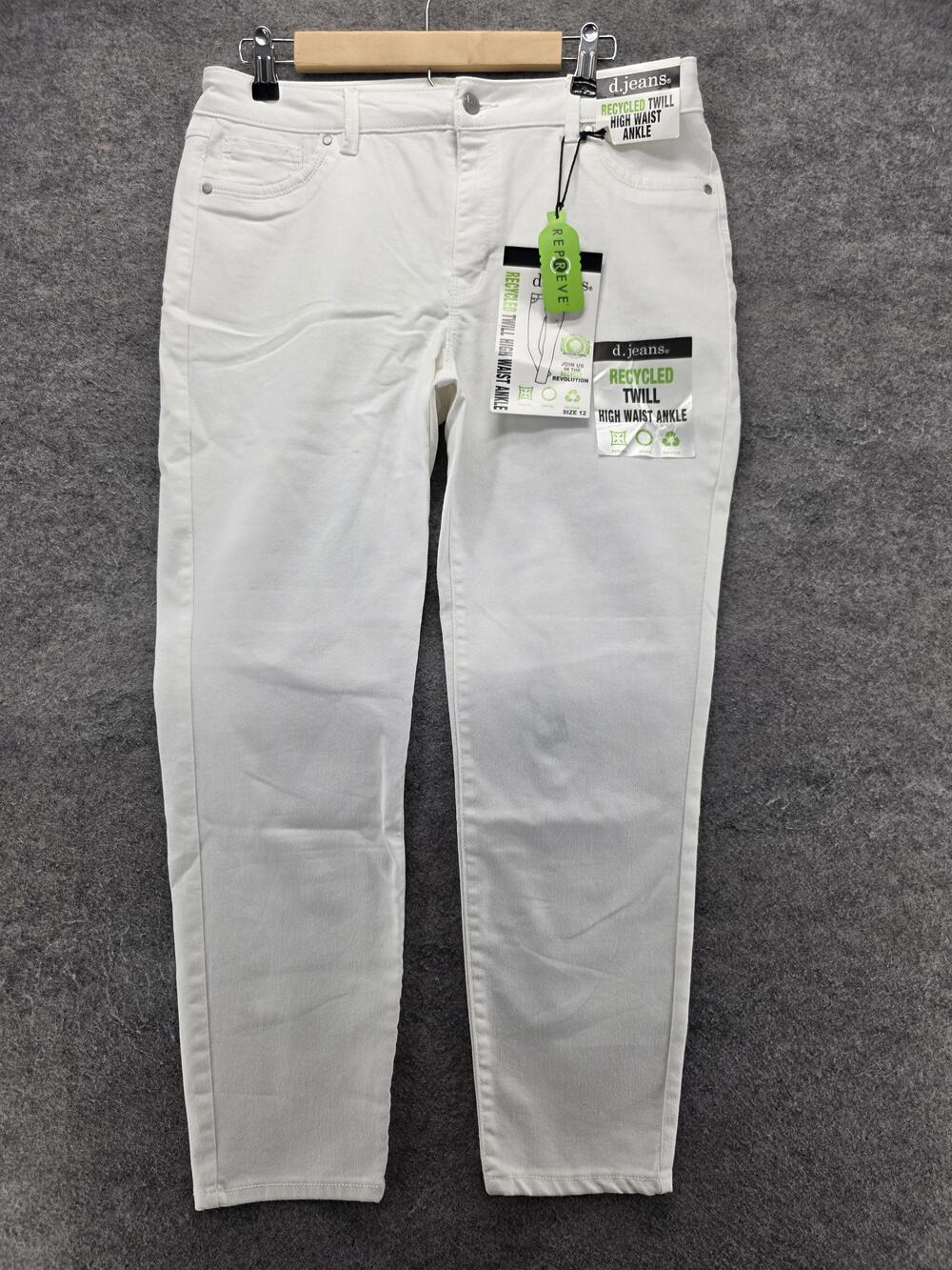 D. Jeans Jeans Womens 12 White Ankle High Waist Slim Stretch Denim 27.5 Inseam